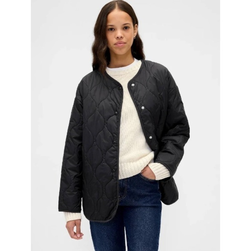 GAP Quilted Liner Jacket Womens M Black Lightweight Primaloft Water Resistant